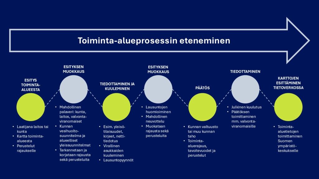 Kuvassa on esitetty toiminta-alueprosessin eteneminen ja keskeiset vaiheet